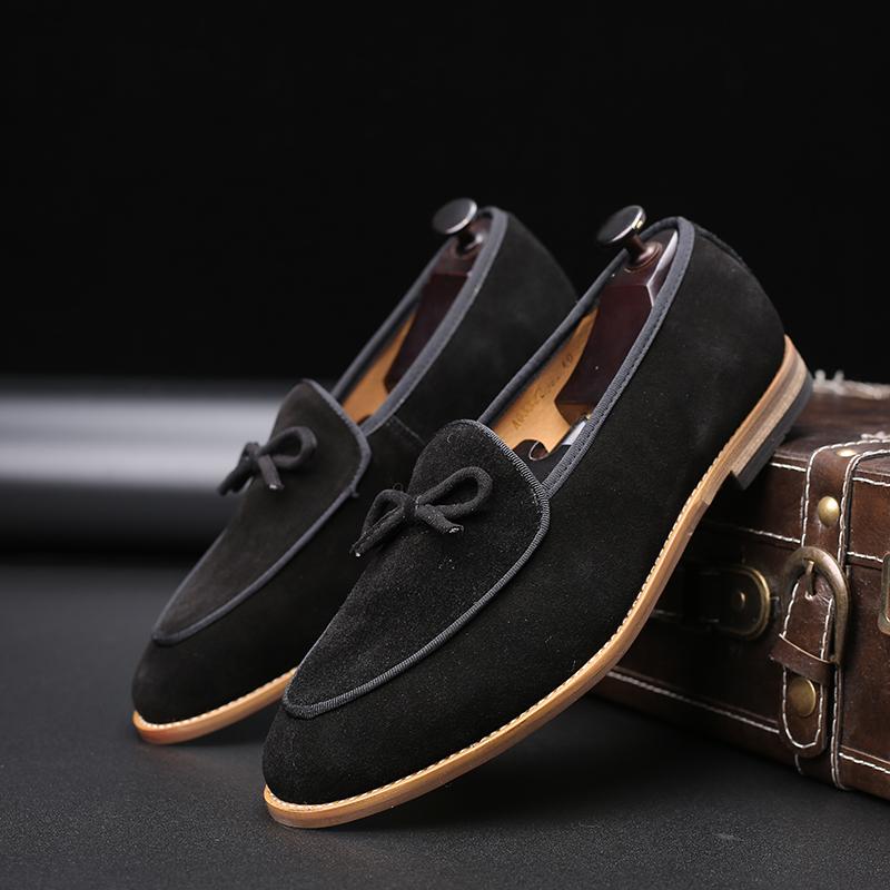 Fashion Fashion Men's Casual Shoes Cow Suede Genuine Leather Men British Style Bowknot Loafers Mens Slip-on Outdoor Driving Flats