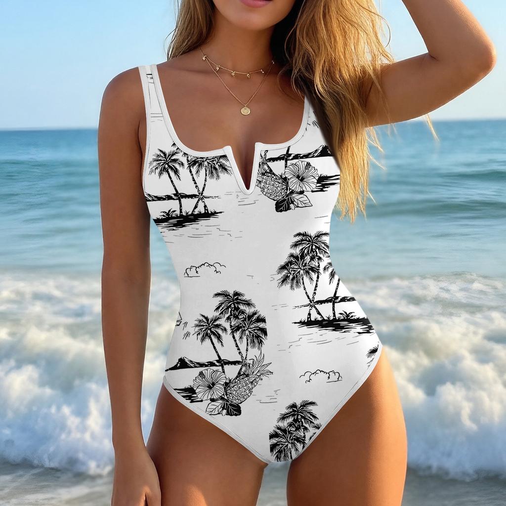 Women's Color-Blocked One-Piece swimsuit With A Sexy V-neck