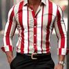 Men S Long Sleeve Slim Fit Striped 3d Print Casual Shirt
