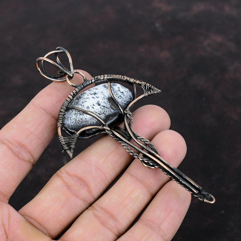 Dendrite Opal Pendant Copper Wire Wrapped Pendant Decent Pendant Copper Jewelry Handmade Pendant Wire Wrap Gemstone Jewelry Anniversary Gift