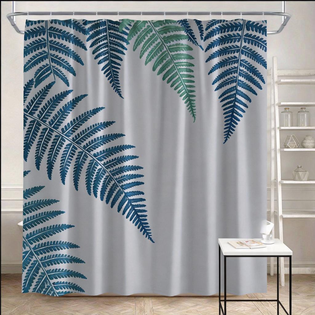 Palm Leaf Shower Curtain 180x180cm – Tropical Green on White, Minimalist Bathroom Decor, 12 Hooks Bath decorative shower curtain