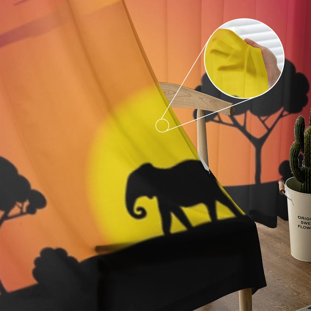 Elefant Sonnenuntergang Baum Transparente Vorhänge für Wohnzimmer Durchsichtiger Tüll Fensterdekorationen Schlafzimmer Küche Heimdeko Schleier Vorhänge