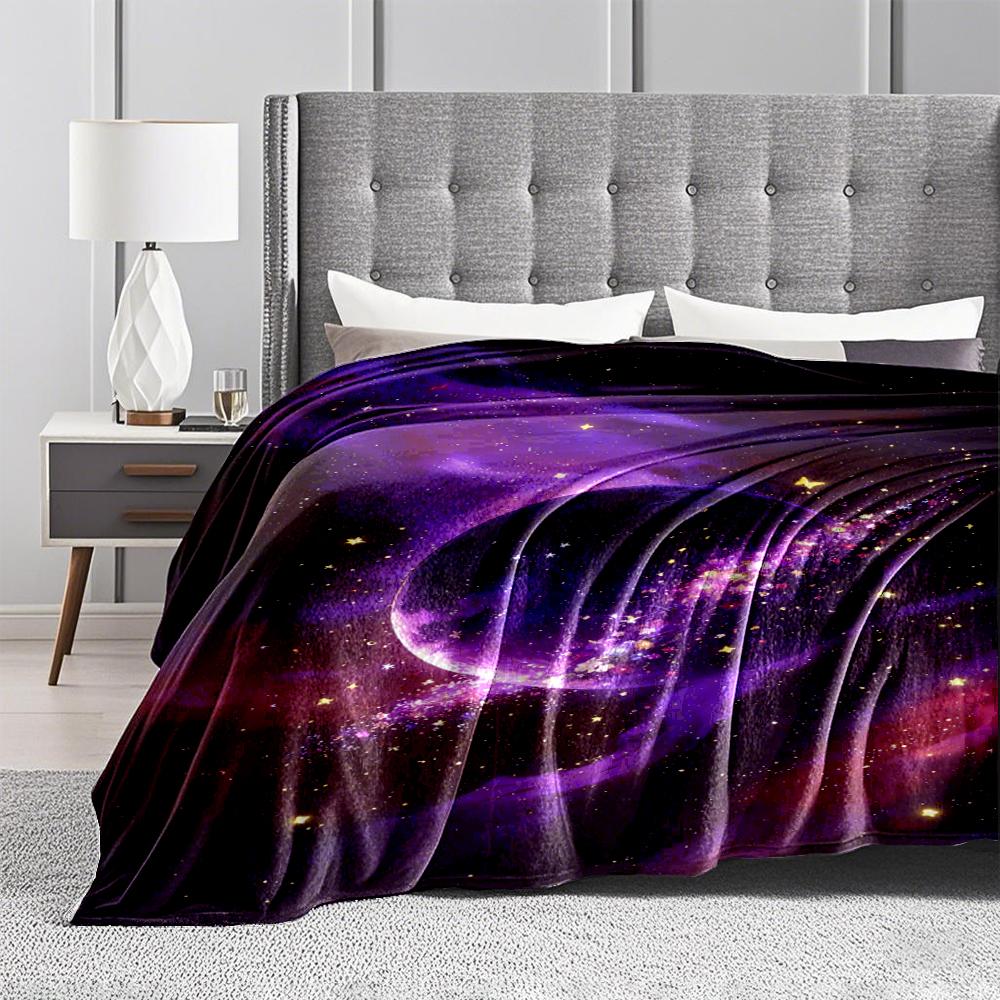 Galaxy Planet Design Blanket with Purple Nebula and Starry Sky Pattern Blanket, Suitable for Use In the Bedroom, Living Room, On the Sofa
