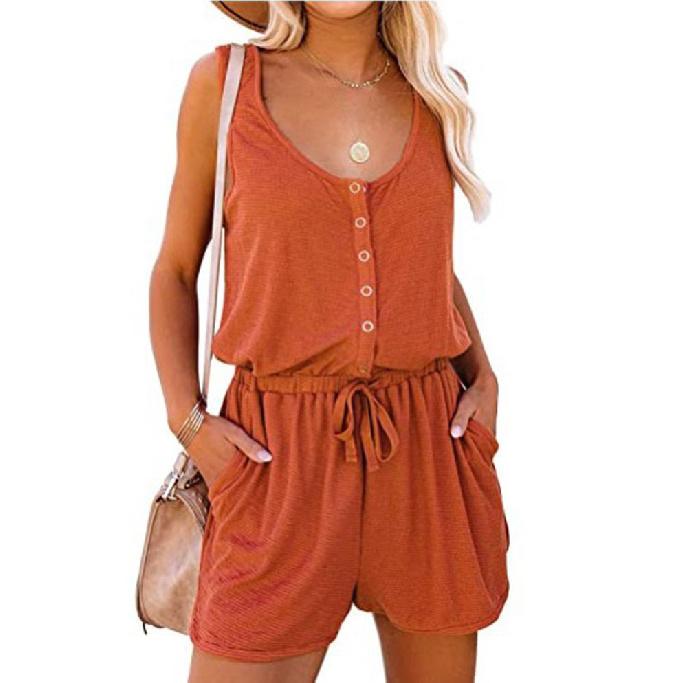 Damen-Overalls mit elegantem Frühlings- und Sommertemperament, einfarbiger ärmelloser Camisole-Weste, kurzer Jumpsuit-Hose