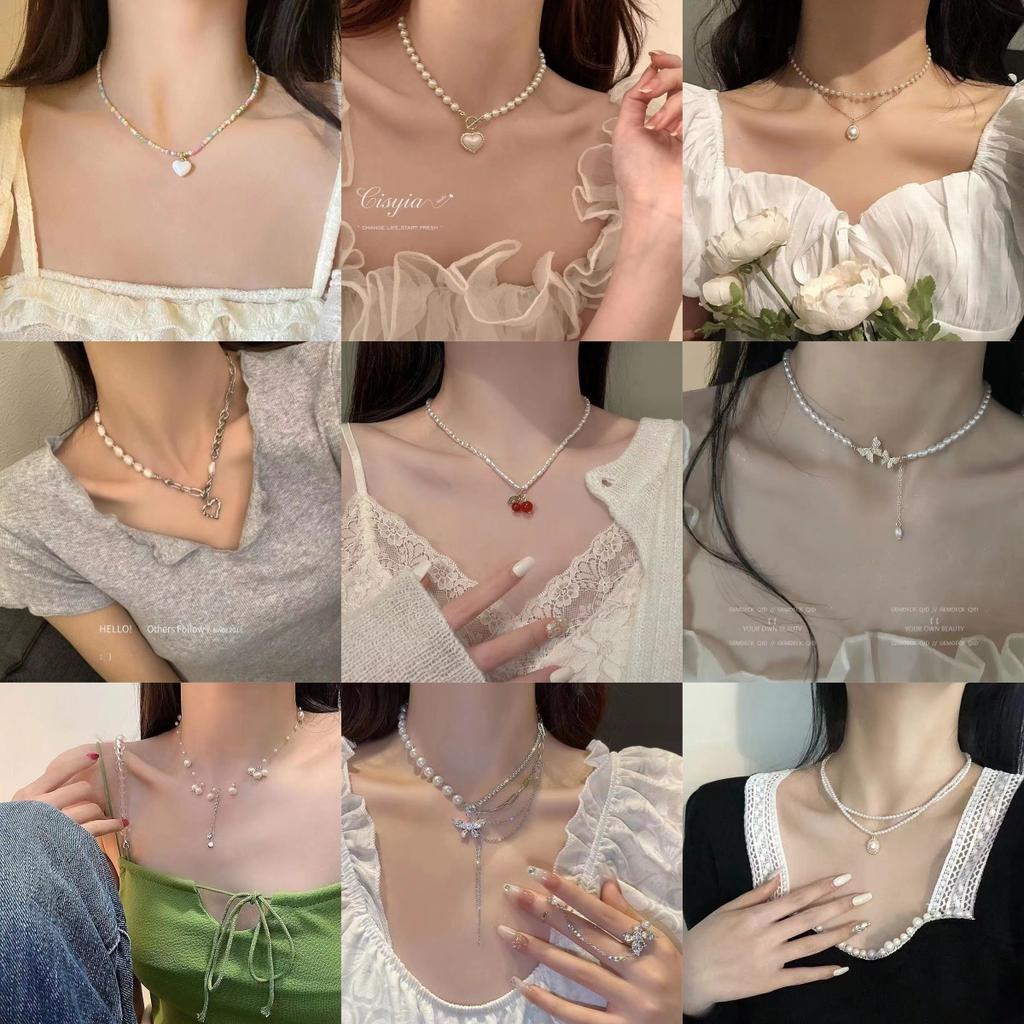 Irregular Pearl Necklace Women's Pearl Love Pendant Clavicle Chain Premium Sense