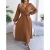 Spring and Summer Temperament Cross V-neck Big Swing Pleated Long Dress Ladies Loose Versatile New Dresses