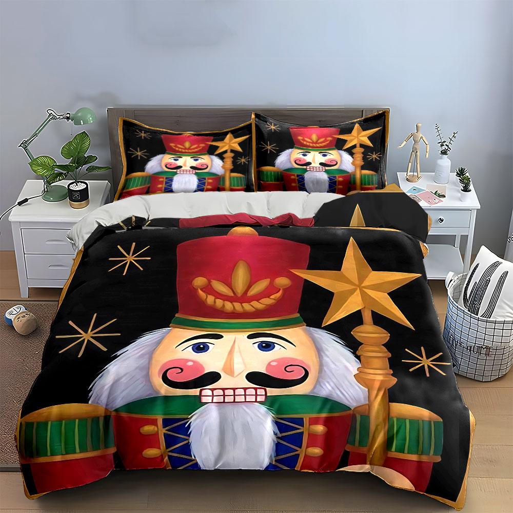 Nutcracker Soldier Design Set Bedding Duvet Cover Set Duvet Cover Pillowcases  (1*Duvet Cover 2*Pillowcases, without duvet insert)
