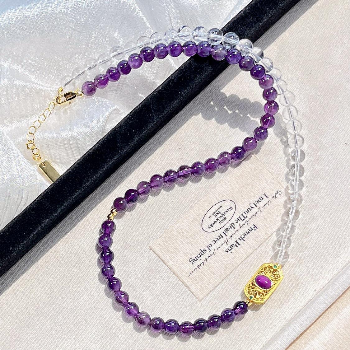 Vintage Natural White Crystal Amethyst Necklace Collarbone Chain Sweater Chain