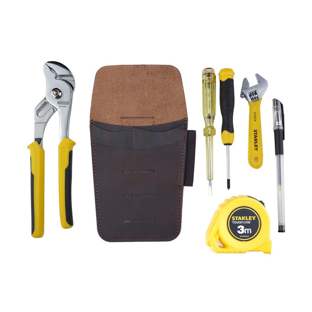 Viperade PJ14 Leather Tool Organizer Sheath with Tape Measure Pliers Screwdriver and 1 Tactical Pen Loop Pouch, 4-Pocket Holder, Pouch, Holster,