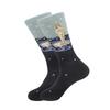 1 pair of European and American trendy socks with personalized street fashion oil painting series socks