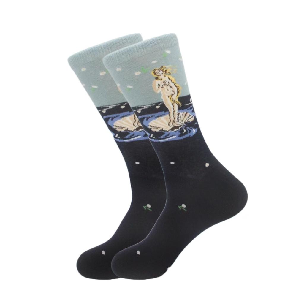 1 pair of European and American trendy socks with personalized street fashion oil painting series socks