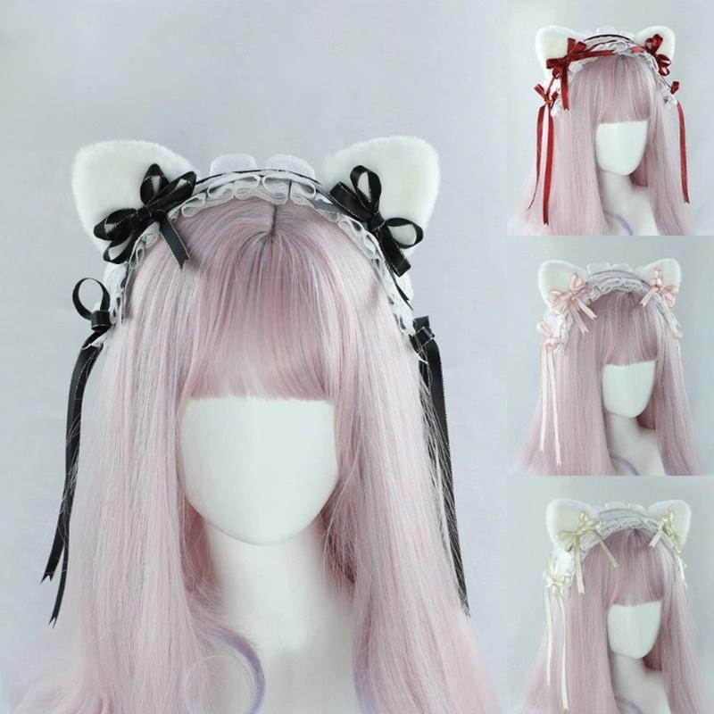 Anime Style Plush Animal Ear Hairpiece Cosplay headbands For Costume Halloween Gathering Soft Polyester Hair Decoration