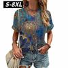S-8XL Plus Size T-shirt for Women's Summer Short Sleeve Casual Tops Street Fashion V Neck T-Shirt Female Clothing Pullover
