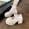 Internet Celebrities Platform Heightening Mary Jane Shoes 2025 Spring and Summer New Lace Bow Small Leather Shoes Pearl Single Shoes Women