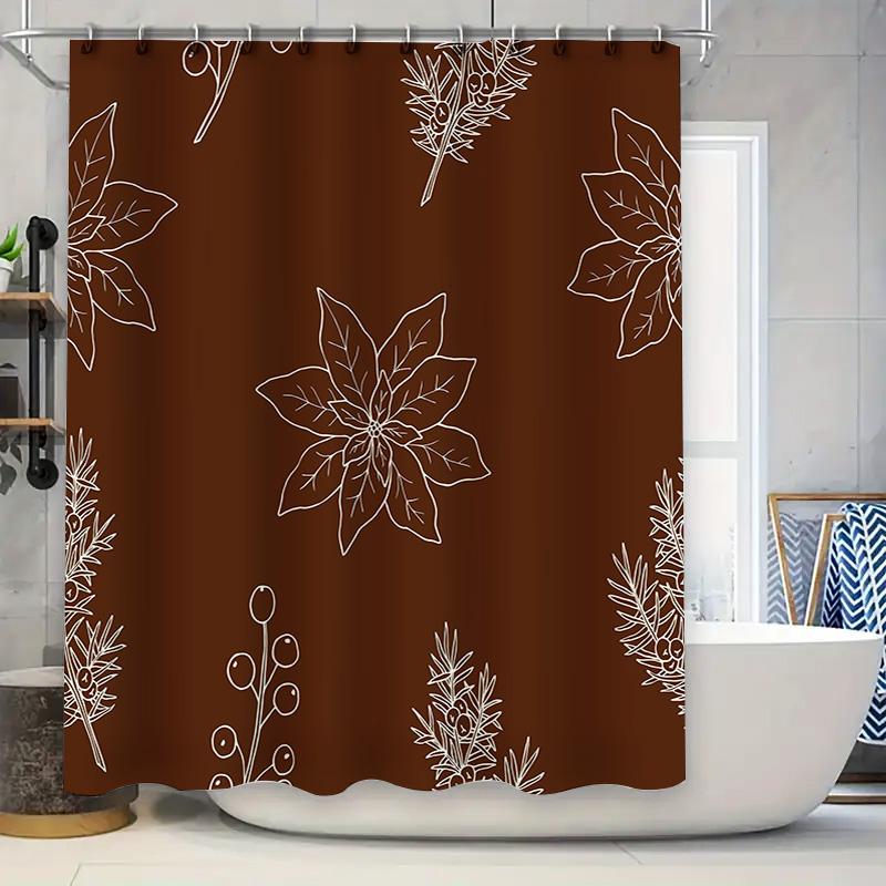 

Vibrant Floral Print Shower Curtain For Bathroom Decor Brown White Flower Design W60H190(CM)-1 Pcs