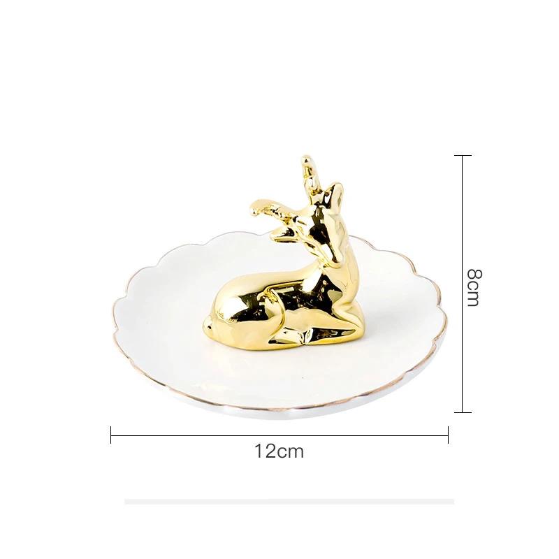 Nordic Ceramic Gold Plating Small Jewelry Dish Earrings Necklace Ring Storage Plates Fruit Dessert Display Bowl Decoration Tray