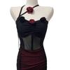 Dark Style Mesh Halter Neck Dress with 3D Floral Design