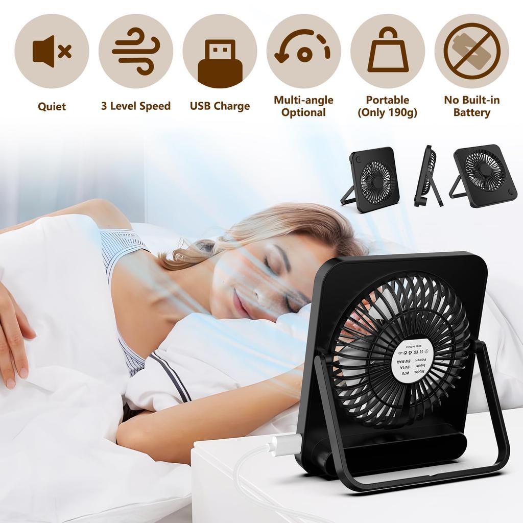 Hianjoo Quiet USB Desk Airflow Adjustable USB Suitable for and Heatstroke No Batteries Fan, Compact, 3-Level Adjustment, Angle, Powered, Offices,