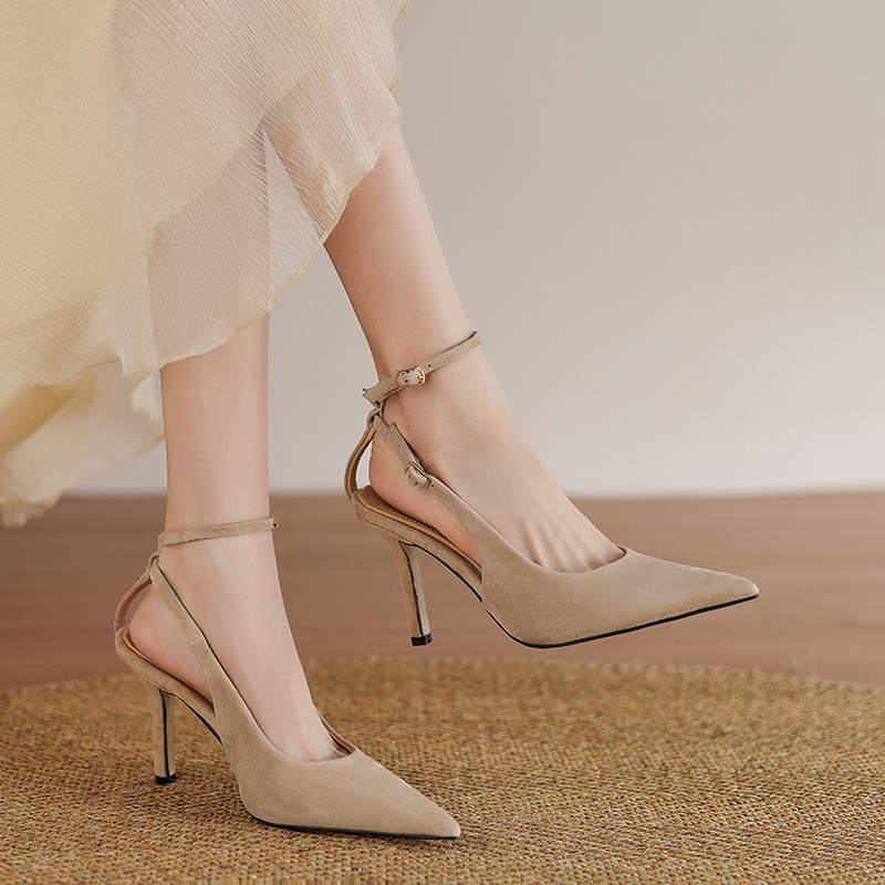 Krazing Pot Sheep Suede Summer Size 42 Leopard Decoration Slingback Thin High Heels Women Women Pointed Toe Pumps