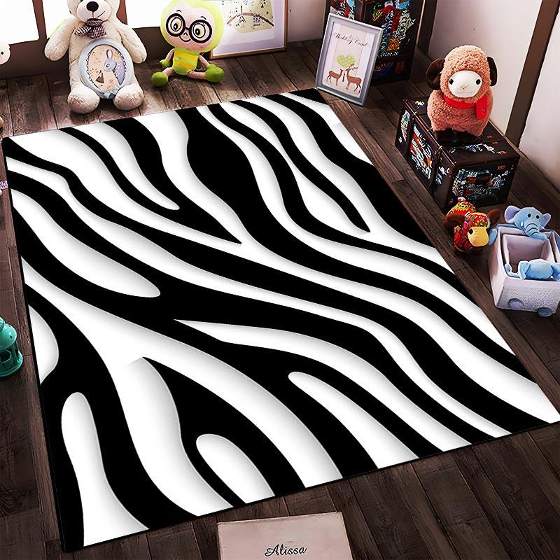Black and White Zebra Stripe Pattern Carpet for Modern Home Decor Suitable for use as an anti-slip for living room bedroom sofas