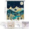 1pc Starry Mountain Landscape Shower Curtain - Golden Peaks & Teal Lake, Moonlit Night Design, Polyester, Stylish Bathroom Decor