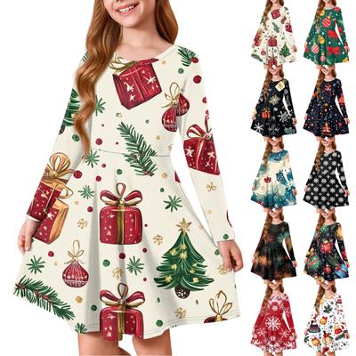 Girls' Princess Dress - Long Sleeve A-Line T-Shirt Dress Christmas Day