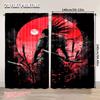 2Pcs Anime Samurai Curtain Cool Japanese Black And Red Art Curtain For Bedroom Asian Chinese Red Sun Curtain For College Dorm