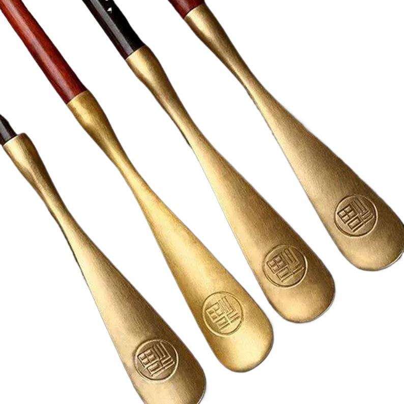 Pterocarpus Santalinus Premium Brass Shoehorn with Long Handle - Easy Lift for Pregnant Women