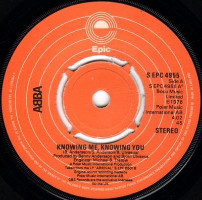 7inch Record ABBA - Knowing Me, Knowing You SEPC4955 Epic 1977 UK Pop Used