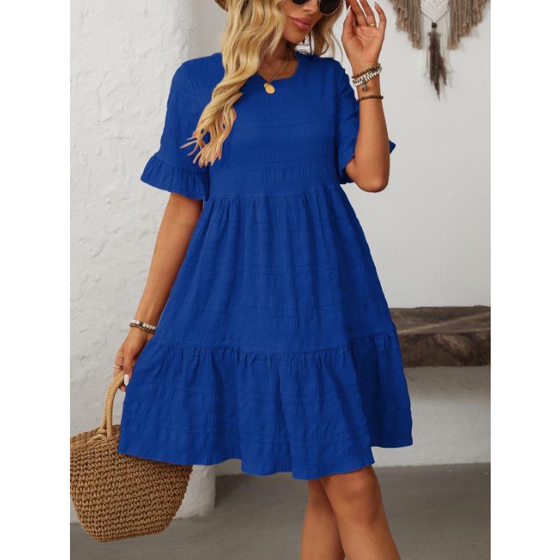 Women's Summer Casual Dress with Crew-neck and Flared Sleeves