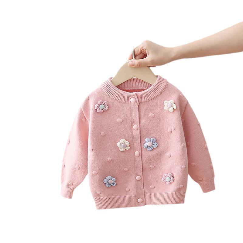 Girls' Flower Knit Cardigan - Spring/Autumn Infant Toddler Wool Top