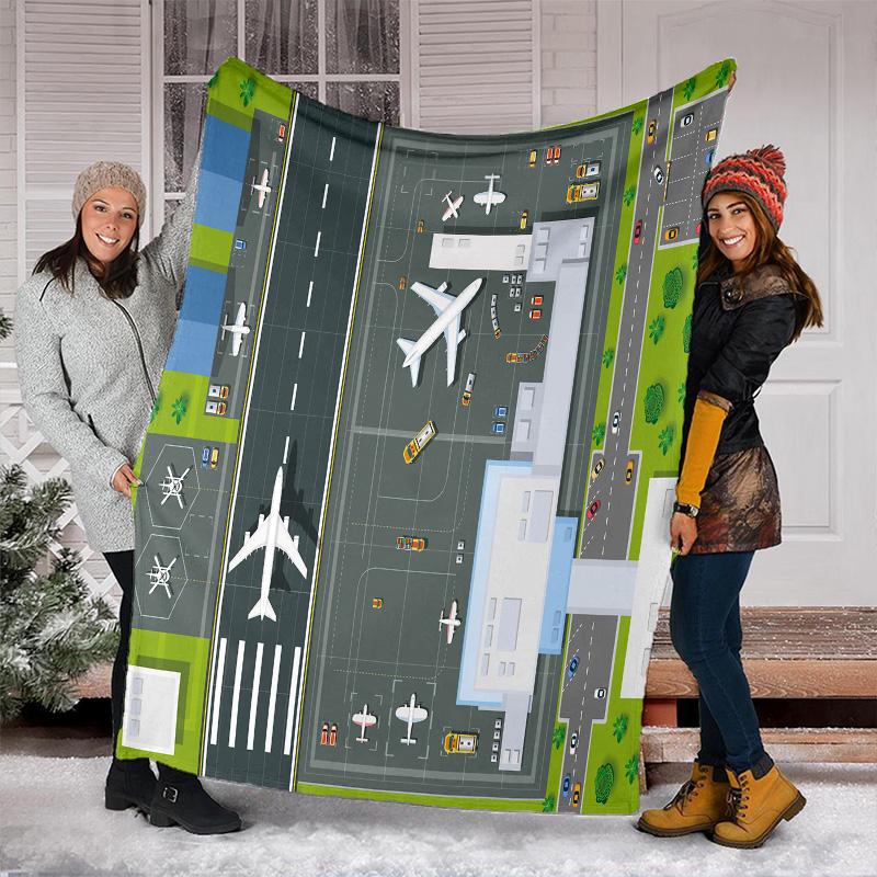 Airport Runway Map Print Blanket Soft Comfortable All Seasons Suitable Sofa Office Nap Travel Birthday Gift Christmas Present
