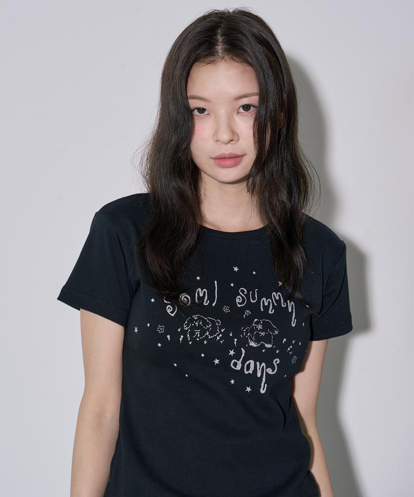 5OML Sunny Days Silver Print Short Sleeve Black
