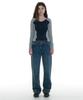 PARTIMENTO WOMEN Cut-Out V-Neck Colorblock Long Sleeve Tee_Navy