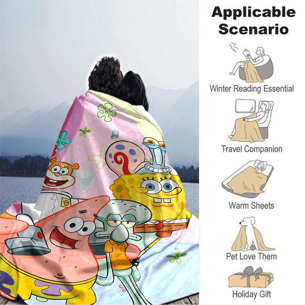1Pc Spongebob Friends Adventure Blanket Soft Throw Blanket For Home Bedroom Bed Sofa Travel Office Solid Christmas Blanket