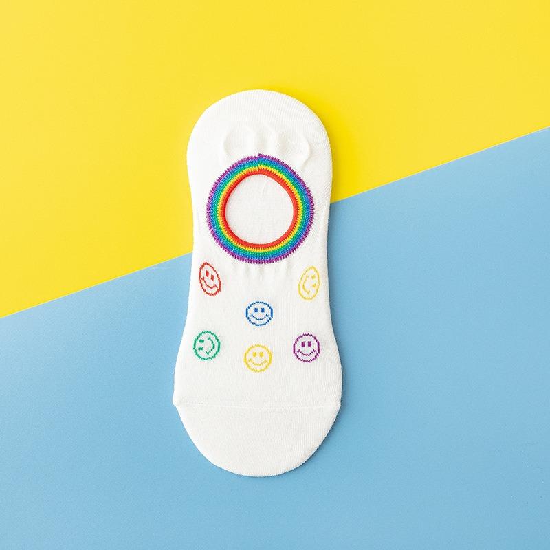 

Носки-следки, Женские носки, Невидимые носки, С мелким вырезом, Летние силиконовые противоскользящие, Летние тонкие хлопковые носки, Смайлик, Милый школьный стиль 1 pair