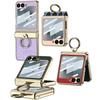 Luxury Plating Leather Case for Samsung Galaxy Z Flip 7 6 Magnetic All-included Hinge Ring Holder Cover for Galaxy Z Flip 5 Case