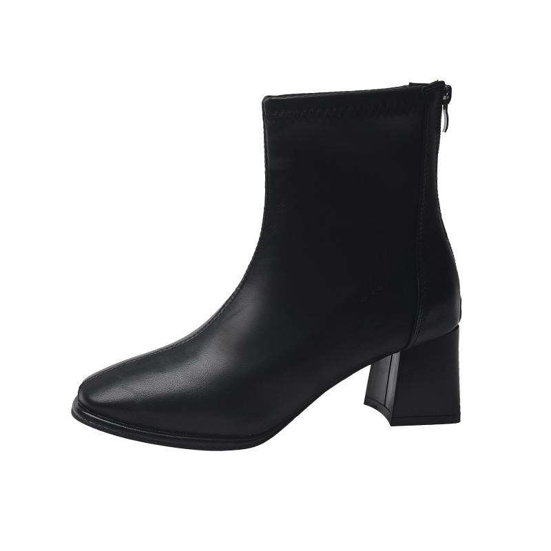 

Женская обувь 2024 года, высококачественные женские ботильоны, элегантные современные ботинки, женские, сшитые сзади, с молнией, на среднем толстом каблуке, женские 40 чёрный