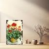 2D Flat, 1 Hand-Painted Iron Wall Decor - Vibrant Red Geraniums and Green Vines in a Rustic Tin Pot, 20x30cm/8x12in