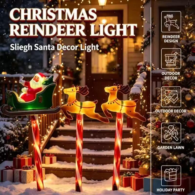 5PCs/Set LED Solar Christmas Santa Claus&Reindeer Garden Lights Outdoor 8 Modes Stake Lights for Yard Lawn Porch Decor