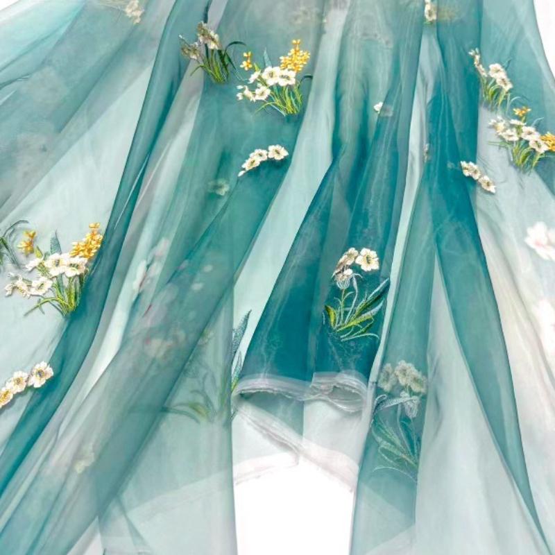 Hanfu Ancient Style Narcissus Embroidered Fabric DIY Sewing Skirt Children's Clothing Ladies Cheongsam Clothing Fabric