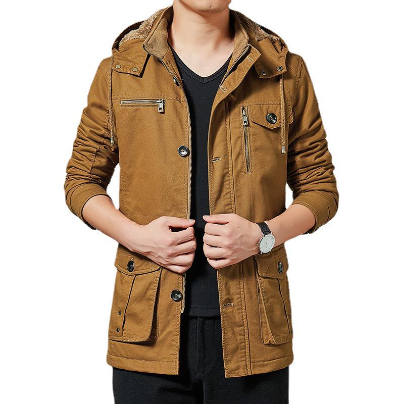 Men's Fleece Lined Windbreaker: Washed Cotton, Korean Style, Plus Size, Autumn/Winter 2022