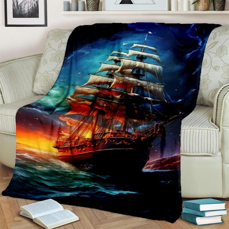 3D Pirate Ship Boat,Barque,Sailboat Blanket,Soft Throw Blanket for Home Bedroom Bed Sofa Picnic Travel Office Cover Blanket Kids