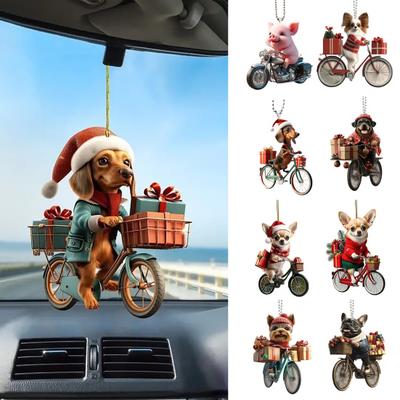 Christmas Pendant Bright Color Christmas Theme Design Bike Dog Shape 2D Acrylic Xmas Charm Home Party Decor