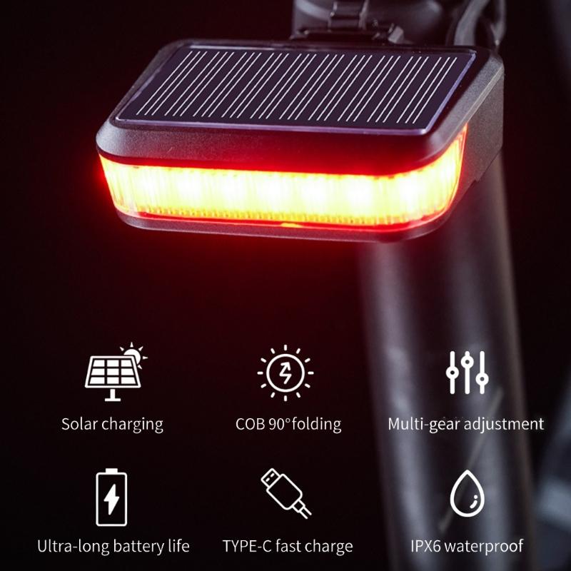 Solar Charging High Brightness Safety Warning Taillight LED Bicycles Tail Lamp Watertight Tail Light Bikes Rear Light