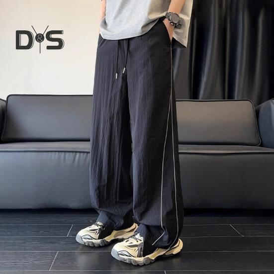 Pánské rychleschnoucí volné kalhoty se stahovací šňůrkou v pase, volného střihu, lehké, ležérní kalhoty s boční dekorací pro ulici, dovolenou