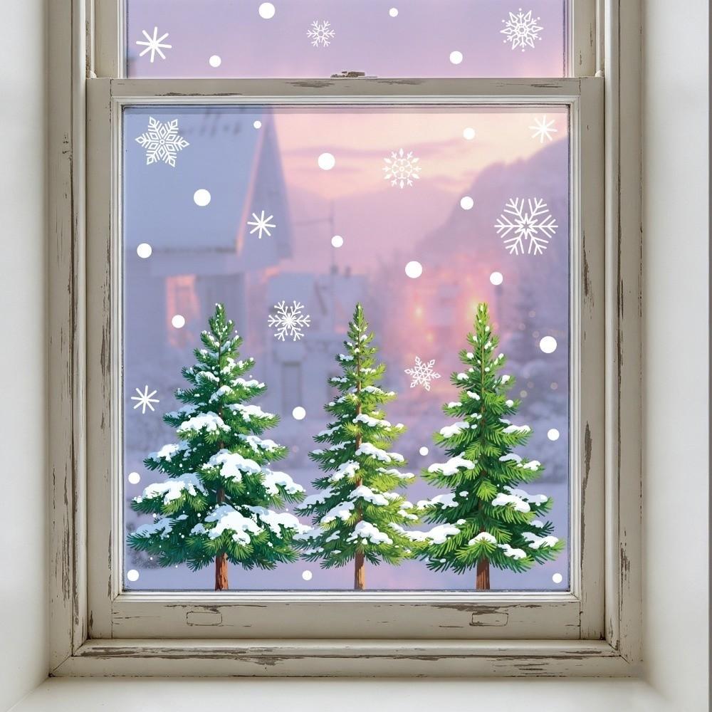 1 Sheets Waterproof Christmas Tree Static Cling Decal Removable Static Exquisite Snowflakes Glass Window Sticker DIY Small