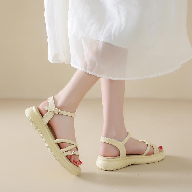 Fashion CRLAYDK Sandals for Women Flat Shoes Summer Comfortable Dressy Ladies Adjustable Buckle Strap Leather Beach Casual Slippers