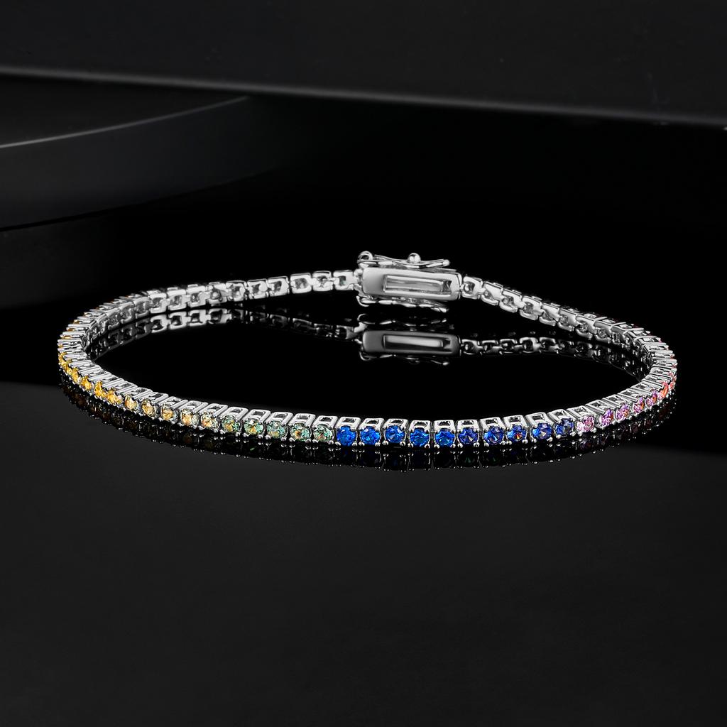 A new copper embedded 2mm color gradual change zircon tennis bracelet fashion design single row full diamond color jewelry