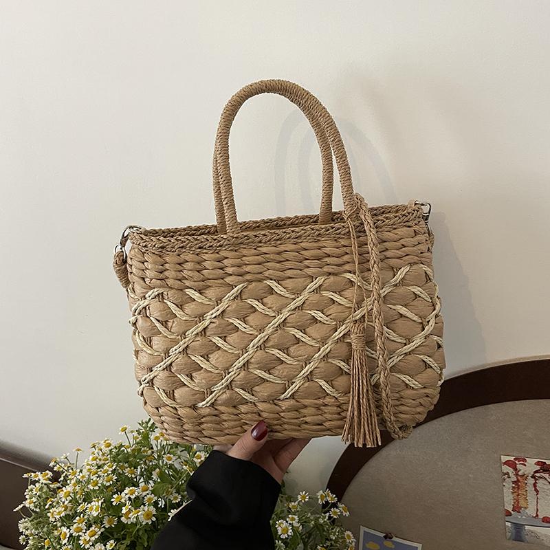 

Сумка-тоут из соломы, повседневная, хорошего качества, надежная, летняя, в гавайском стиле, для пляжного отдыха, женская сумка первой необходимости